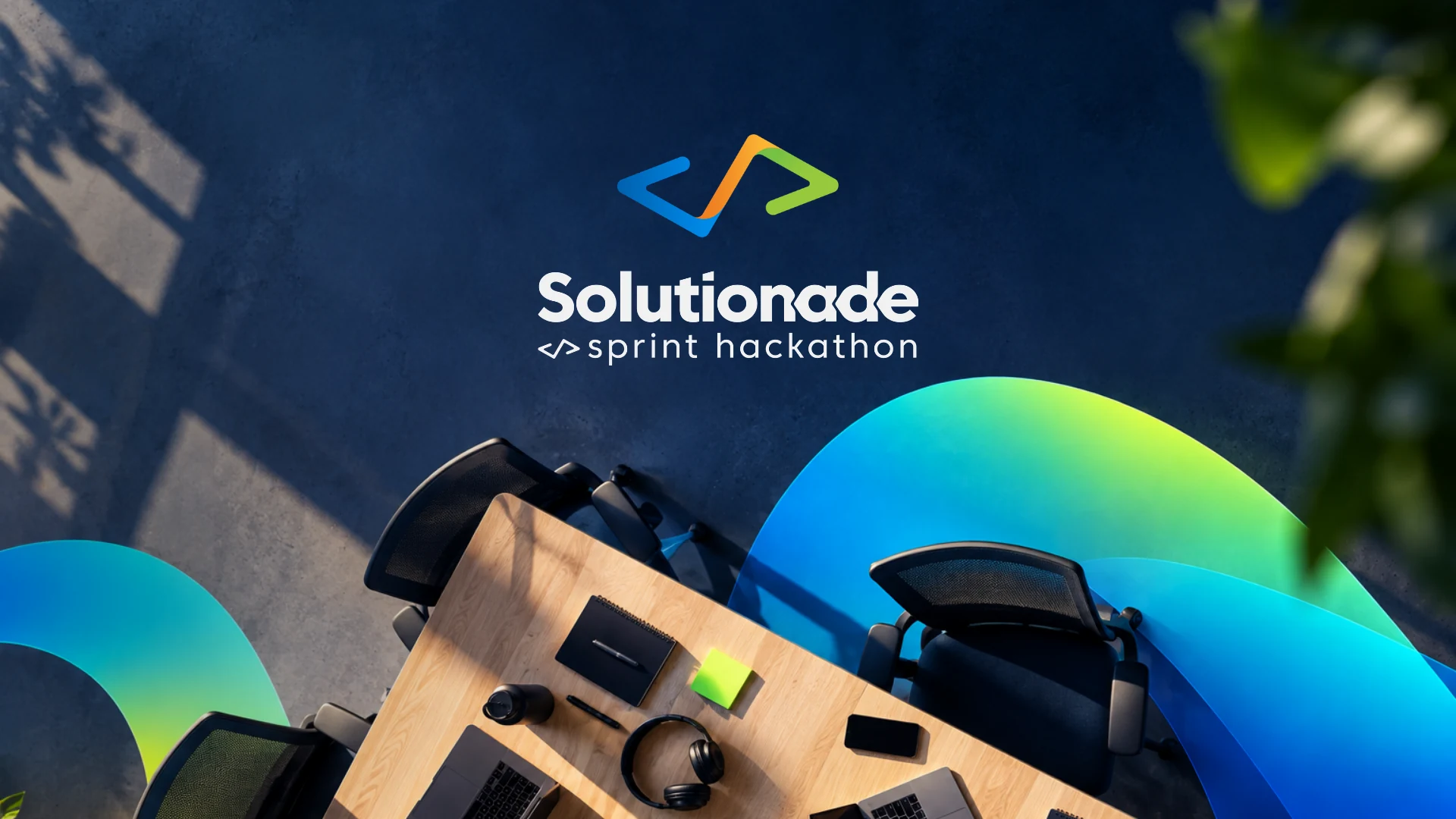 Solutionade Sprint Hackathon branding above a collaborative workspace
